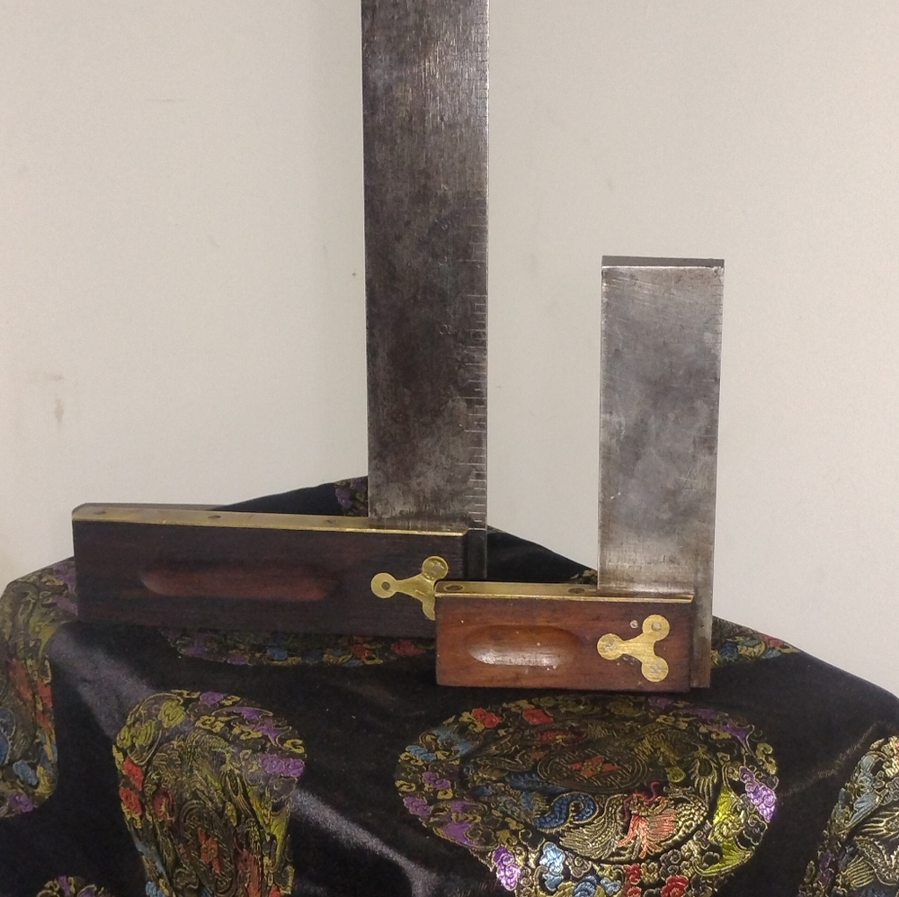 Vintage 1896 Stanley Metal and Wood Carpenter's Square Set